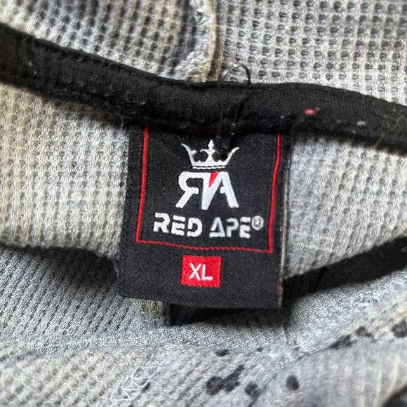 Red Ape Hoodie Shirt Mens Size XL Gray Dotted Waffle Knit Thermal Long Sleeves - Picture 6 of 9